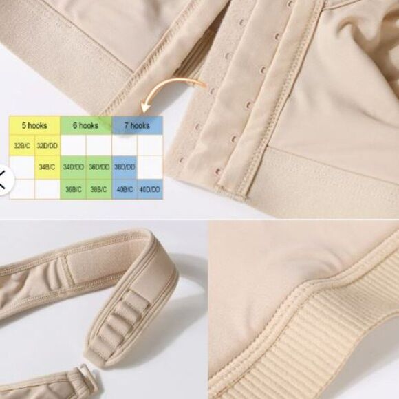 Womens Bra Size 34D Front Closure Comfort Support Sport Brassiere Nude - Picture 4 of 7
